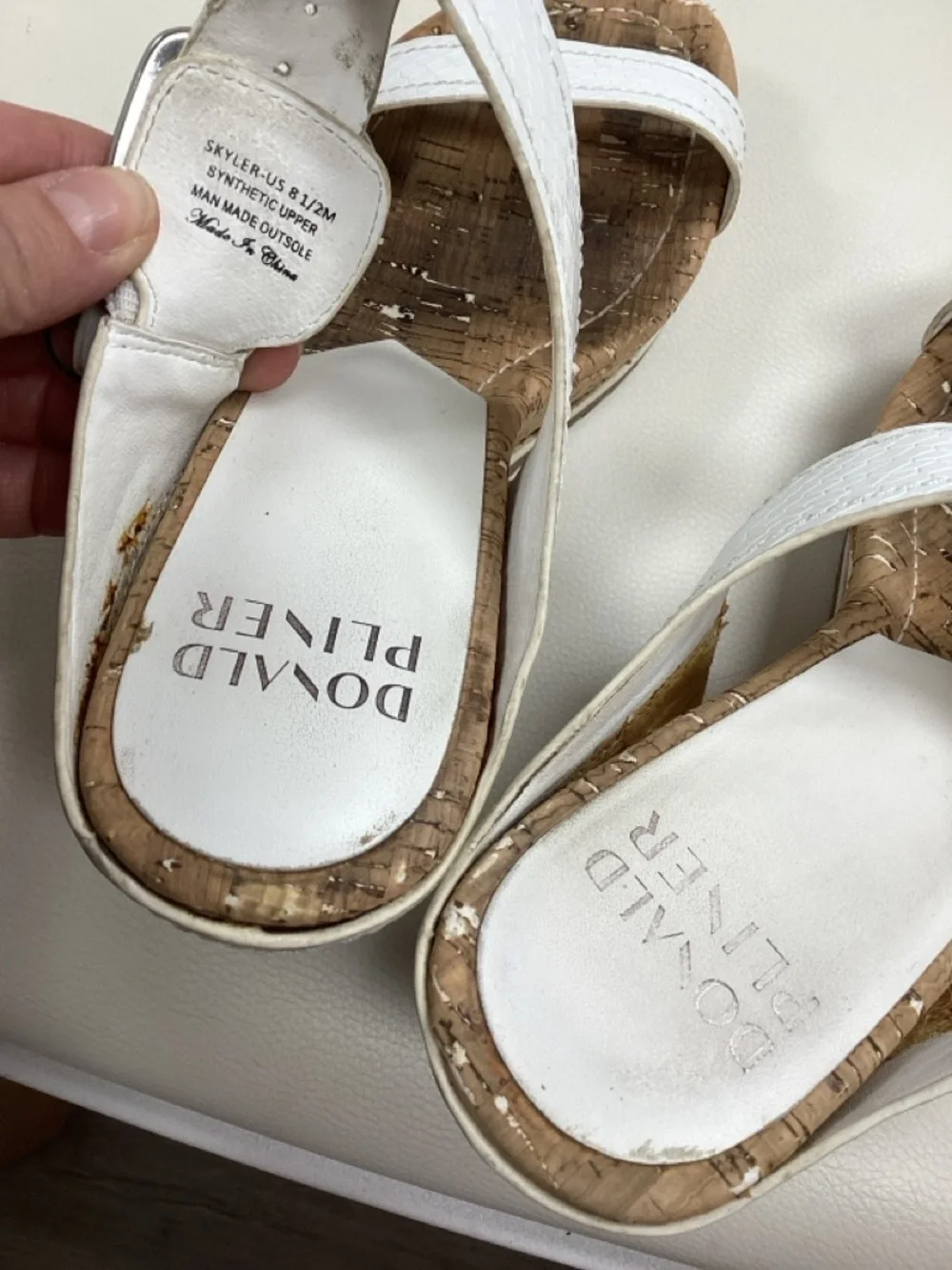 Donald J. Pliner White Textured Cork Wedge Slide Sandals